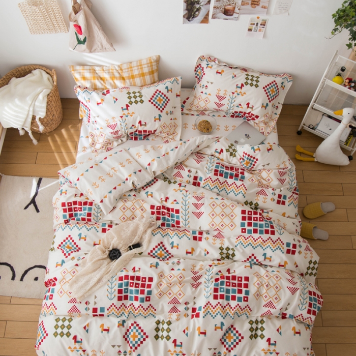 91家纺网 家纺一手货源 找家纺 窝米 2020春夏新品全棉13372四件套小波西风系列小尤里