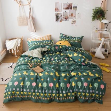 91家纺网 家纺一手货源 找家纺 窝米 2020春夏新品13370全棉四件套萌宠风系列 花开少年-绿