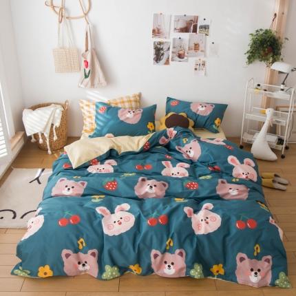 91家纺网 家纺一手货源 找家纺 窝米 2020春夏新品13370全棉四件套萌宠风系列 小仙女-绿