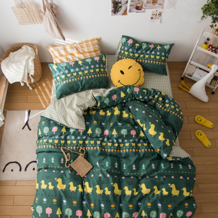 91家纺网 家纺一手货源 找家纺 窝米 2020春夏新品13370全棉四件套萌宠风系列 花开少年-绿