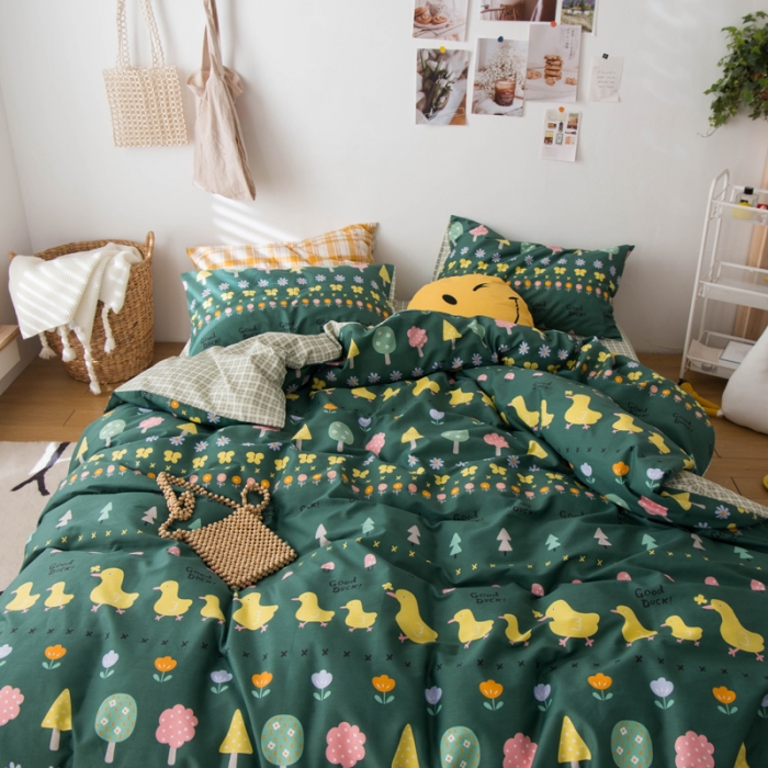 91家纺网 家纺一手货源 找家纺 窝米 2020春夏新品13370全棉四件套萌宠风系列 花开少年-绿