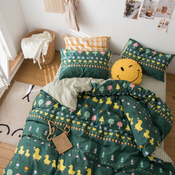 91家纺网 家纺一手货源 找家纺 窝米 2020春夏新品13370全棉四件套萌宠风系列 花开少年-绿