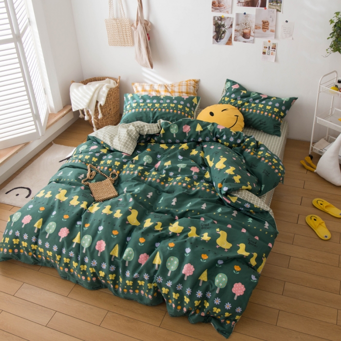 91家纺网 家纺一手货源 找家纺 窝米 2020春夏新品13370全棉四件套萌宠风系列 花开少年-绿
