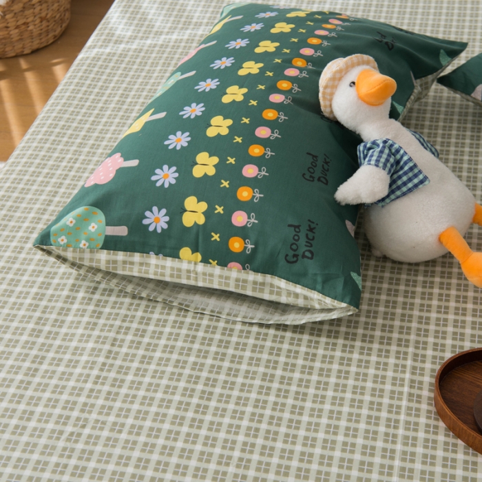 91家纺网 家纺一手货源 找家纺 窝米 2020春夏新品13370全棉四件套萌宠风系列 花开少年-绿