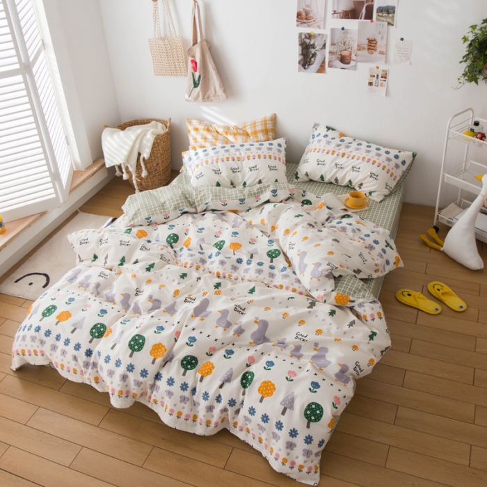 91家纺网 家纺一手货源 找家纺 窝米 2020春夏新品13370全棉四件套萌宠风系列 花开少年-米