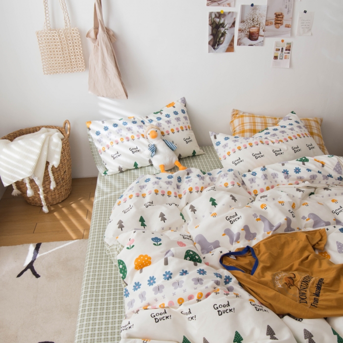 91家纺网 家纺一手货源 找家纺 窝米 2020春夏新品13370全棉四件套萌宠风系列 花开少年-米