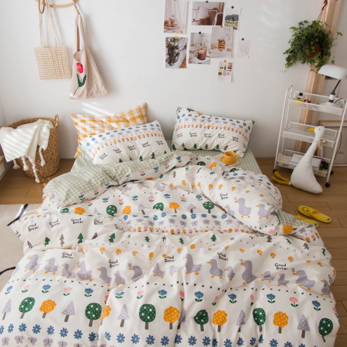 91家纺网 家纺一手货源 找家纺 窝米 2020春夏新品13370全棉四件套萌宠风系列 花开少年-米