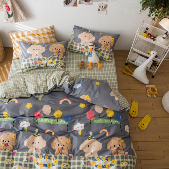 91家纺网 家纺一手货源 找家纺 窝米 2020春夏新品13370全棉四件套萌宠风系列 怦然心动-灰