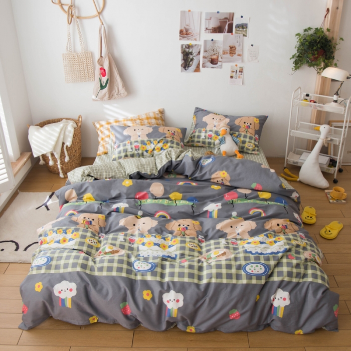 91家纺网 家纺一手货源 找家纺 窝米 2020春夏新品13370全棉四件套萌宠风系列 怦然心动-灰