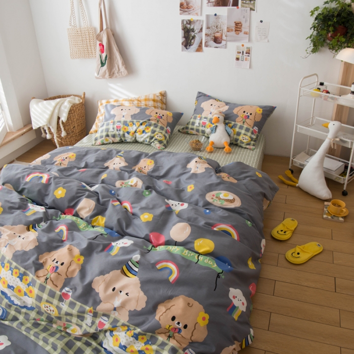 91家纺网 家纺一手货源 找家纺 窝米 2020春夏新品13370全棉四件套萌宠风系列 怦然心动-灰