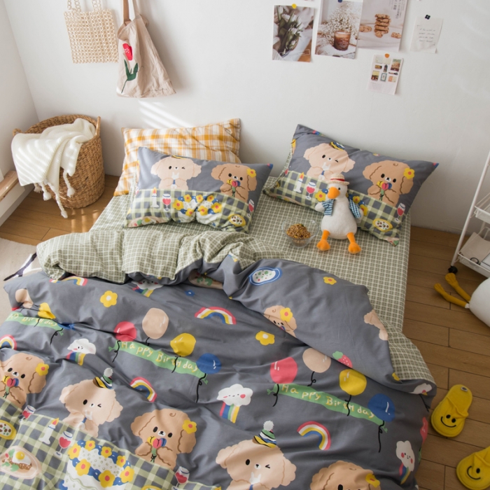 91家纺网 家纺一手货源 找家纺 窝米 2020春夏新品13370全棉四件套萌宠风系列 怦然心动-灰