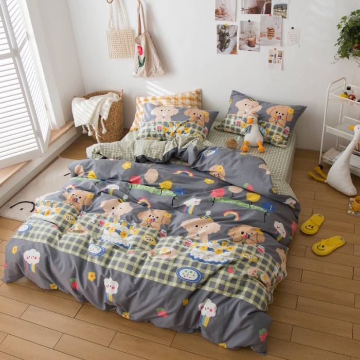 91家纺网 家纺一手货源 找家纺 窝米 2020春夏新品13370全棉四件套萌宠风系列 怦然心动-灰