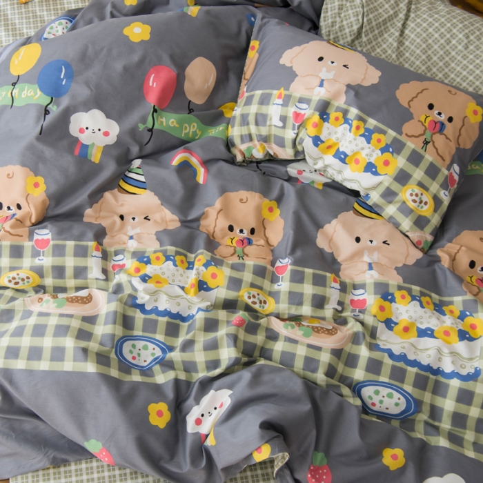 91家纺网 家纺一手货源 找家纺 窝米 2020春夏新品13370全棉四件套萌宠风系列 怦然心动-灰