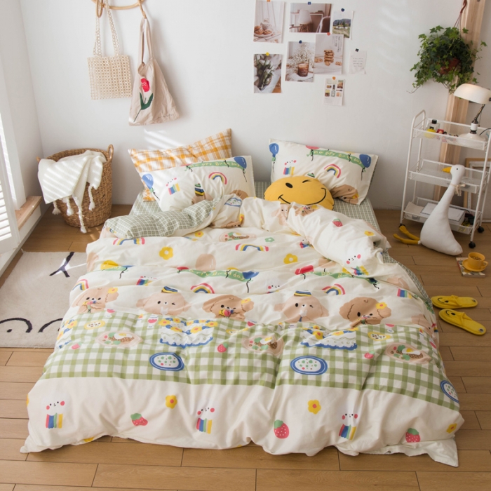 91家纺网 家纺一手货源 找家纺 窝米 2020春夏新品13370全棉四件套萌宠风系列 怦然心动-米