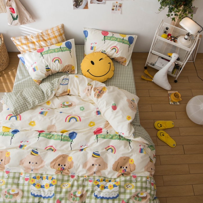 91家纺网 家纺一手货源 找家纺 窝米 2020春夏新品13370全棉四件套萌宠风系列 怦然心动-米