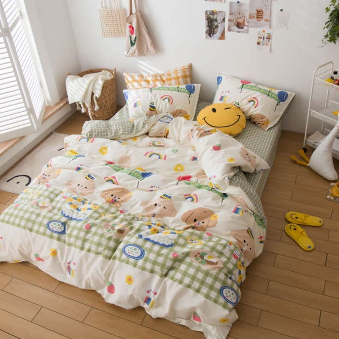 91家纺网 家纺一手货源 找家纺 窝米 2020春夏新品13370全棉四件套萌宠风系列 怦然心动-米