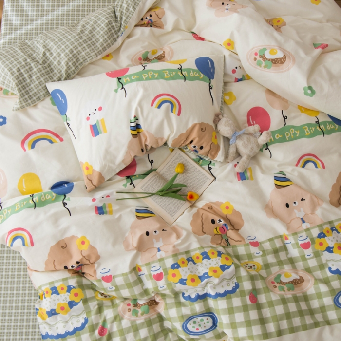 91家纺网 家纺一手货源 找家纺 窝米 2020春夏新品13370全棉四件套萌宠风系列 怦然心动-米