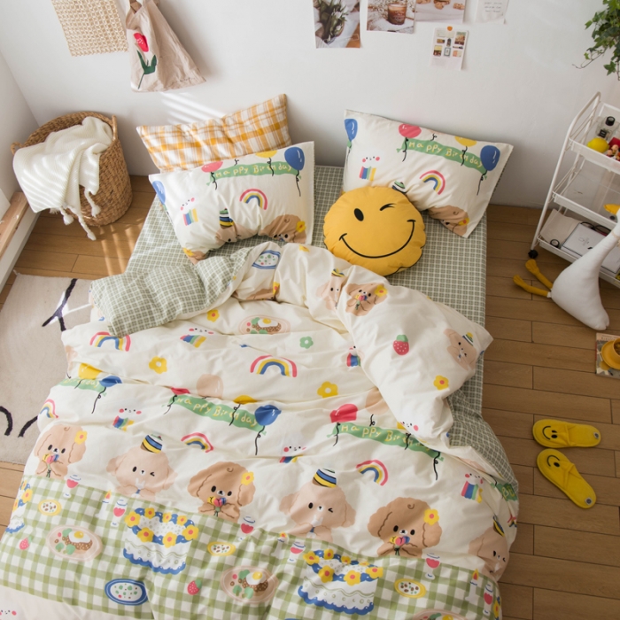 91家纺网 家纺一手货源 找家纺 窝米 2020春夏新品13370全棉四件套萌宠风系列 怦然心动-米