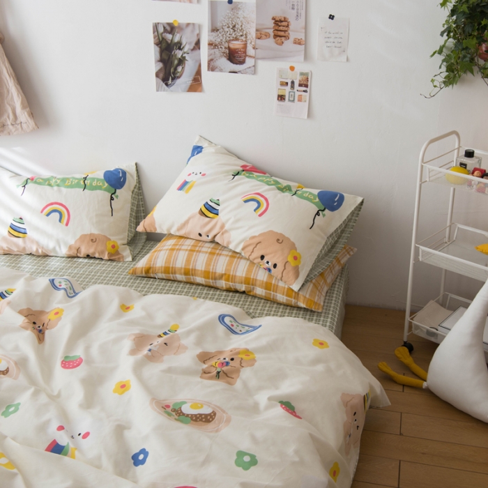 91家纺网 家纺一手货源 找家纺 窝米 2020春夏新品13370全棉四件套萌宠风系列 怦然心动-米