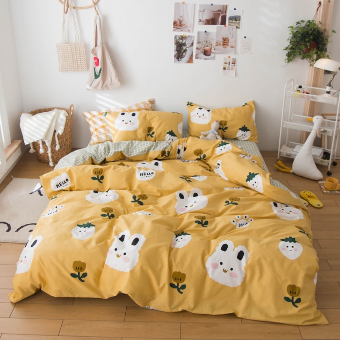 91家纺网 家纺一手货源 找家纺 窝米 2020春夏新品13370全棉四件套萌宠风系列 喜欢你呀