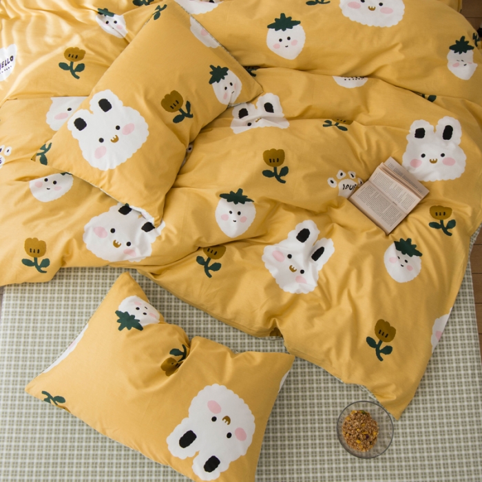 91家纺网 家纺一手货源 找家纺 窝米 2020春夏新品13370全棉四件套萌宠风系列 喜欢你呀