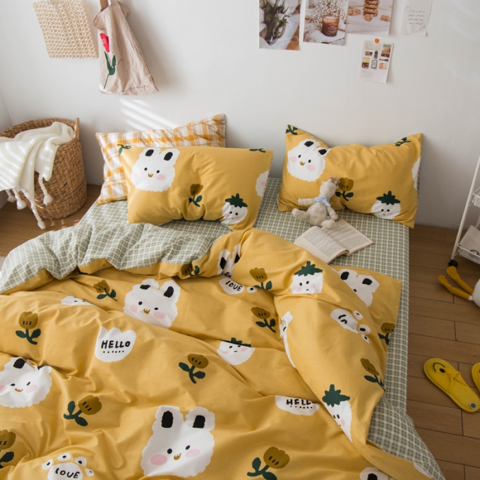 91家纺网 家纺一手货源 找家纺 窝米 2020春夏新品13370全棉四件套萌宠风系列 喜欢你呀