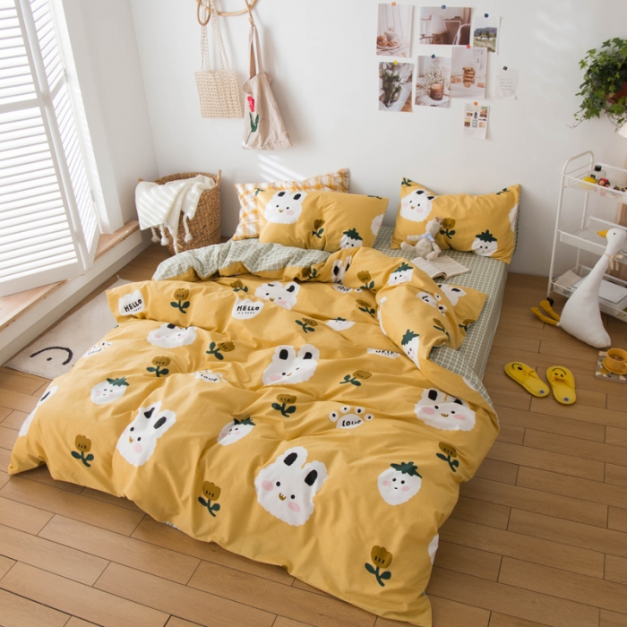 91家纺网 家纺一手货源 找家纺 窝米 2020春夏新品13370全棉四件套萌宠风系列 喜欢你呀