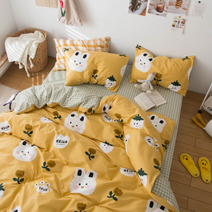 91家纺网 家纺一手货源 找家纺 窝米 2020春夏新品13370全棉四件套萌宠风系列 喜欢你呀