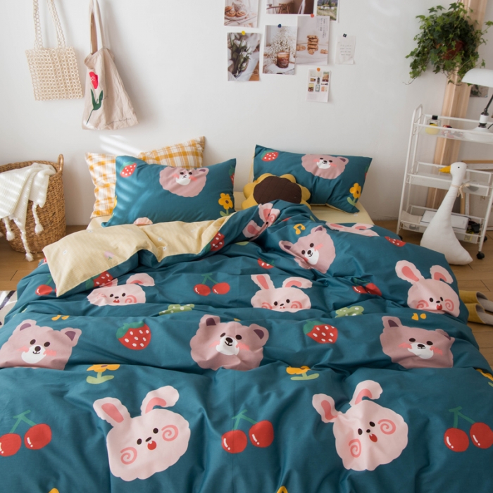 91家纺网 家纺一手货源 找家纺 窝米 2020春夏新品13370全棉四件套萌宠风系列 小仙女-绿