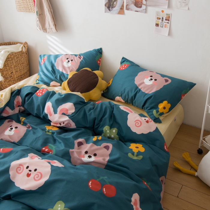 91家纺网 家纺一手货源 找家纺 窝米 2020春夏新品13370全棉四件套萌宠风系列 小仙女-绿