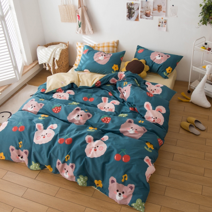 91家纺网 家纺一手货源 找家纺 窝米 2020春夏新品13370全棉四件套萌宠风系列 小仙女-绿