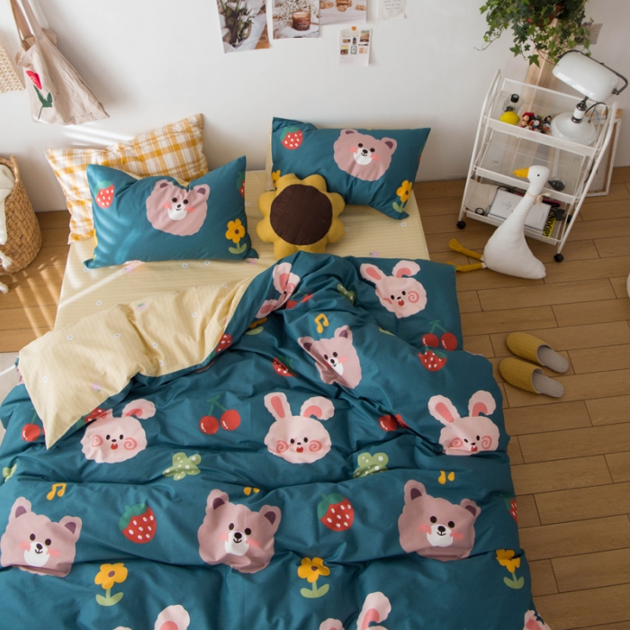 91家纺网 家纺一手货源 找家纺 窝米 2020春夏新品13370全棉四件套萌宠风系列 小仙女-绿