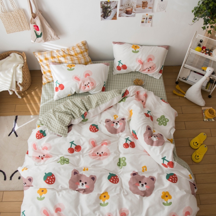 91家纺网 家纺一手货源 找家纺 窝米 2020春夏新品13370全棉四件套萌宠风系列 小仙女-米