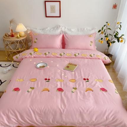 91家纺网 家纺一手货源 找家纺 窝米 2020新款60支长绒棉四件套 心情-粉