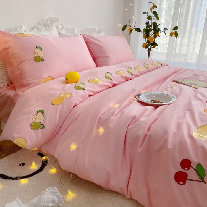 91家纺网 家纺一手货源 找家纺 窝米 2020新款60支长绒棉四件套 心情-粉