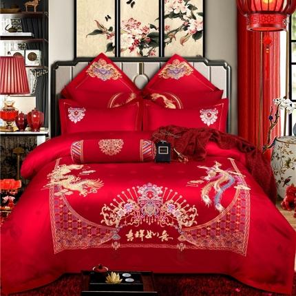 91家纺网 家纺一手货源 找家纺 2025新款120S全棉刺绣贡缎提花婚庆四件套多件套吉祥如意