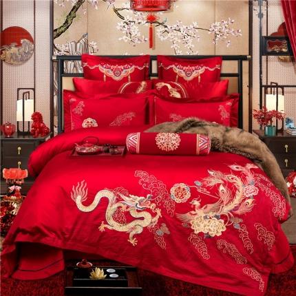 91家纺网 家纺一手货源 找家纺 2025新款120S全棉刺绣贡缎提花婚庆四件套多件套龙凤禧事