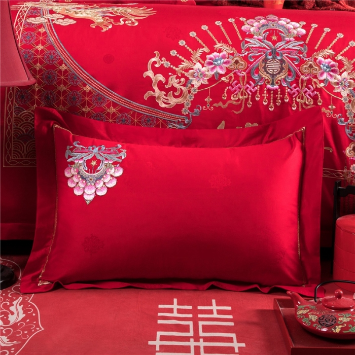 91家纺网 家纺一手货源 找家纺 2025新款120S全棉刺绣贡缎提花婚庆四件套多件套吉祥如意