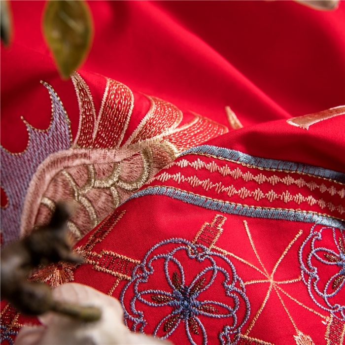 91家纺网 家纺一手货源 找家纺 2025新款120S全棉刺绣贡缎提花婚庆四件套多件套吉祥如意