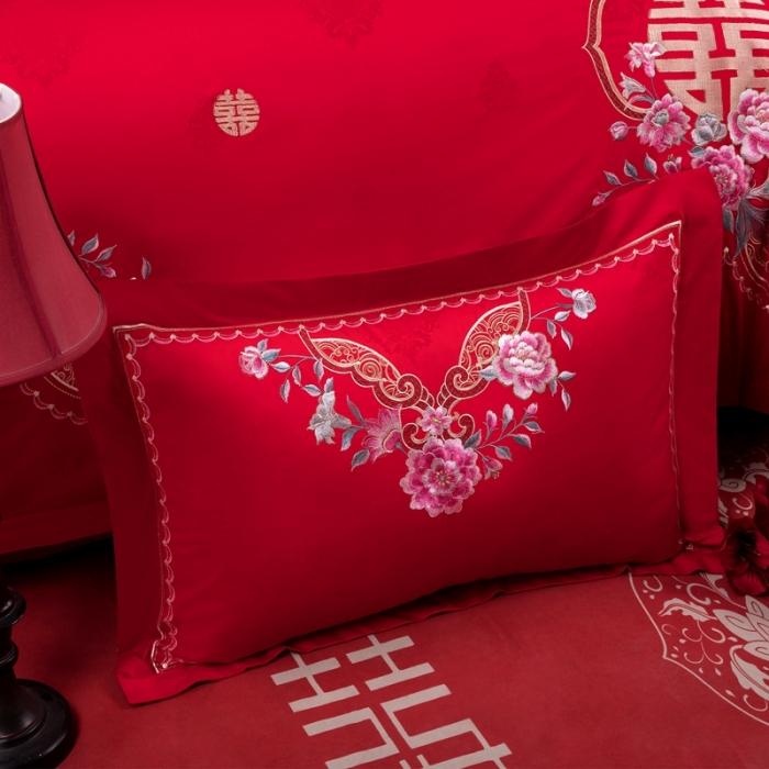 91家纺网 家纺一手货源 找家纺 2025新款120S全棉刺绣贡缎提花婚庆四件套多件套佳偶天成