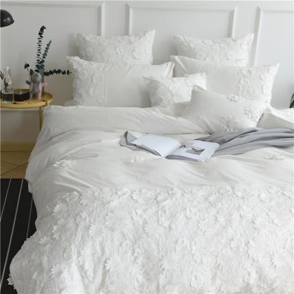 91家纺网 家纺一手货源 找家纺 花香四季 2023新款全棉梦露系列四件套床笠款 白色