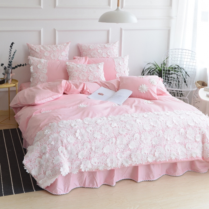 91家纺网 家纺一手货源 找家纺 花香四季 2023新款全棉梦露系列四件套床笠款 粉色