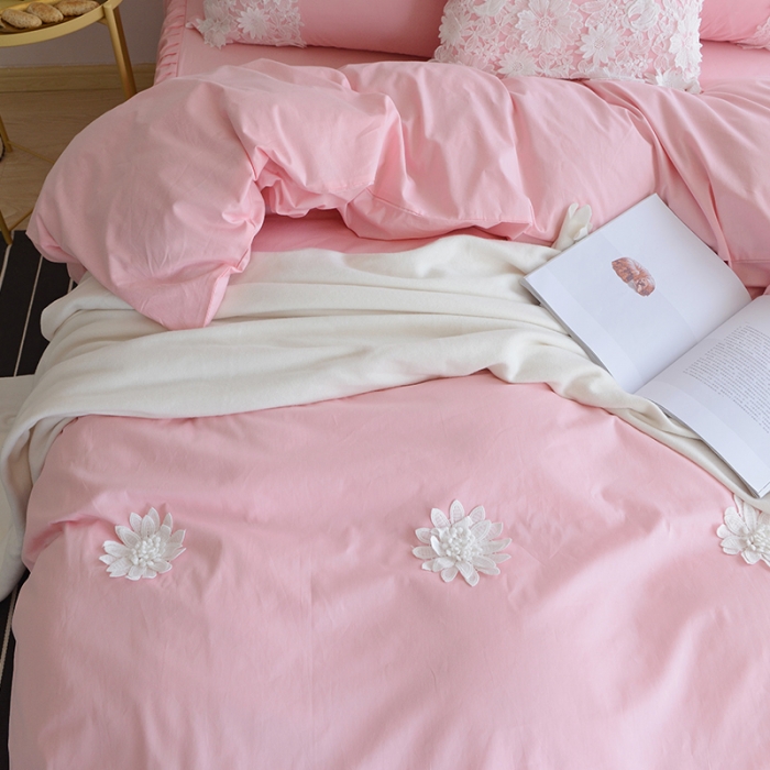91家纺网 家纺一手货源 找家纺 花香四季 2023新款全棉梦露系列四件套床笠款 粉色