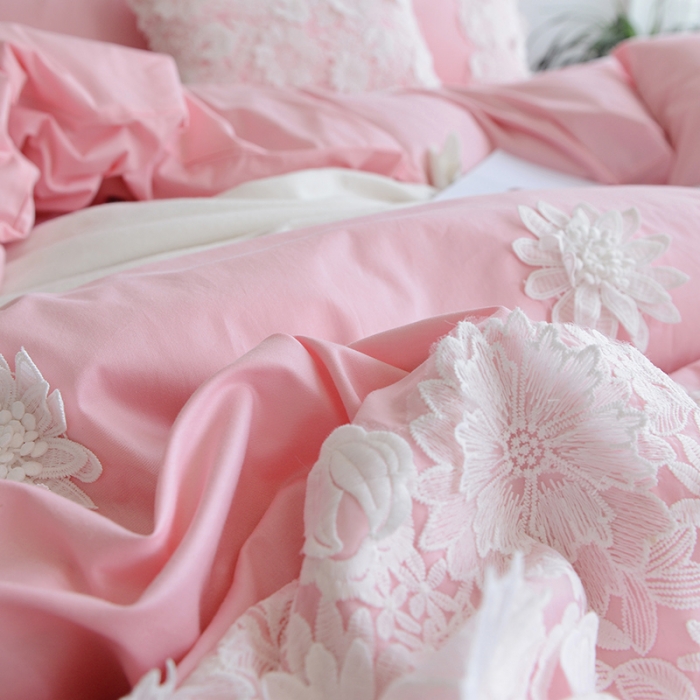 91家纺网 家纺一手货源 找家纺 花香四季 2023新款全棉梦露系列四件套床笠款 粉色