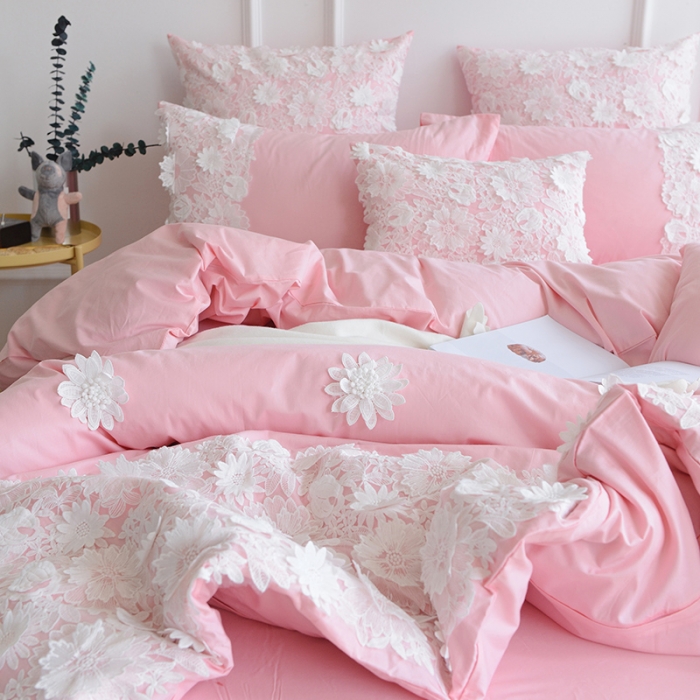 91家纺网 家纺一手货源 找家纺 花香四季 2023新款全棉梦露系列四件套床笠款 粉色