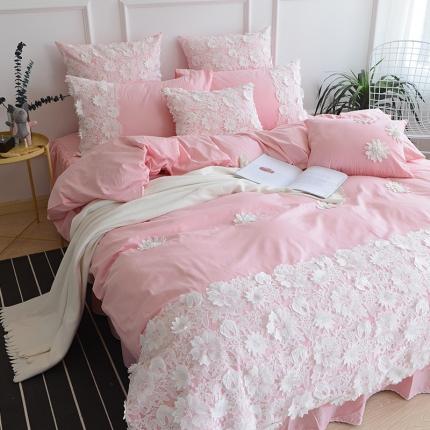 91家纺网 家纺一手货源 找家纺 花香四季 2023新款全棉梦露系列四件套床笠款 粉色