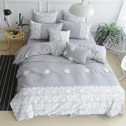 91家纺网 家纺一手货源 找家纺 花香四季 2023新款全棉梦露系列四件套床笠款 灰色