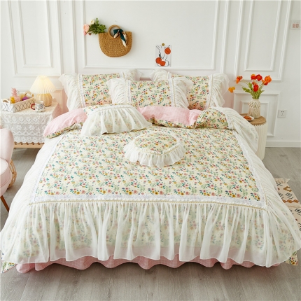 91家纺网 家纺一手货源 找家纺 （总）亲亲公主2025新款全棉韩版印花仙女款公主风床裙四件套