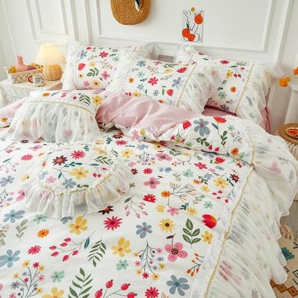 （总）亲亲公主新款全棉韩版印花仙女款公主风床裙四件套花舞风情