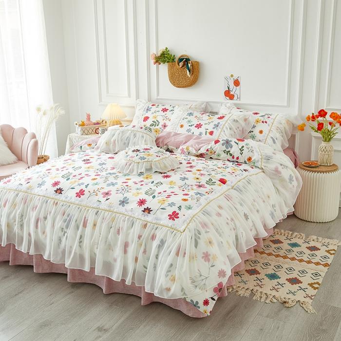 91家纺网 家纺一手货源 找家纺 （总）亲亲公主新款全棉韩版印花仙女款公主风床裙四件套花舞风情